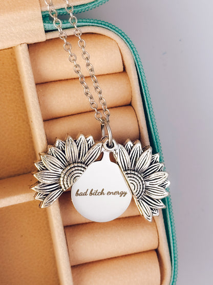 Hidden Message Sunflower Necklace - Bad B*tch Energy