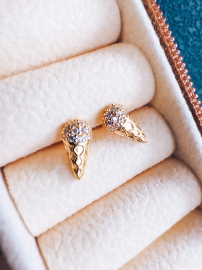 18K Gold Ice Cream Cone Studs