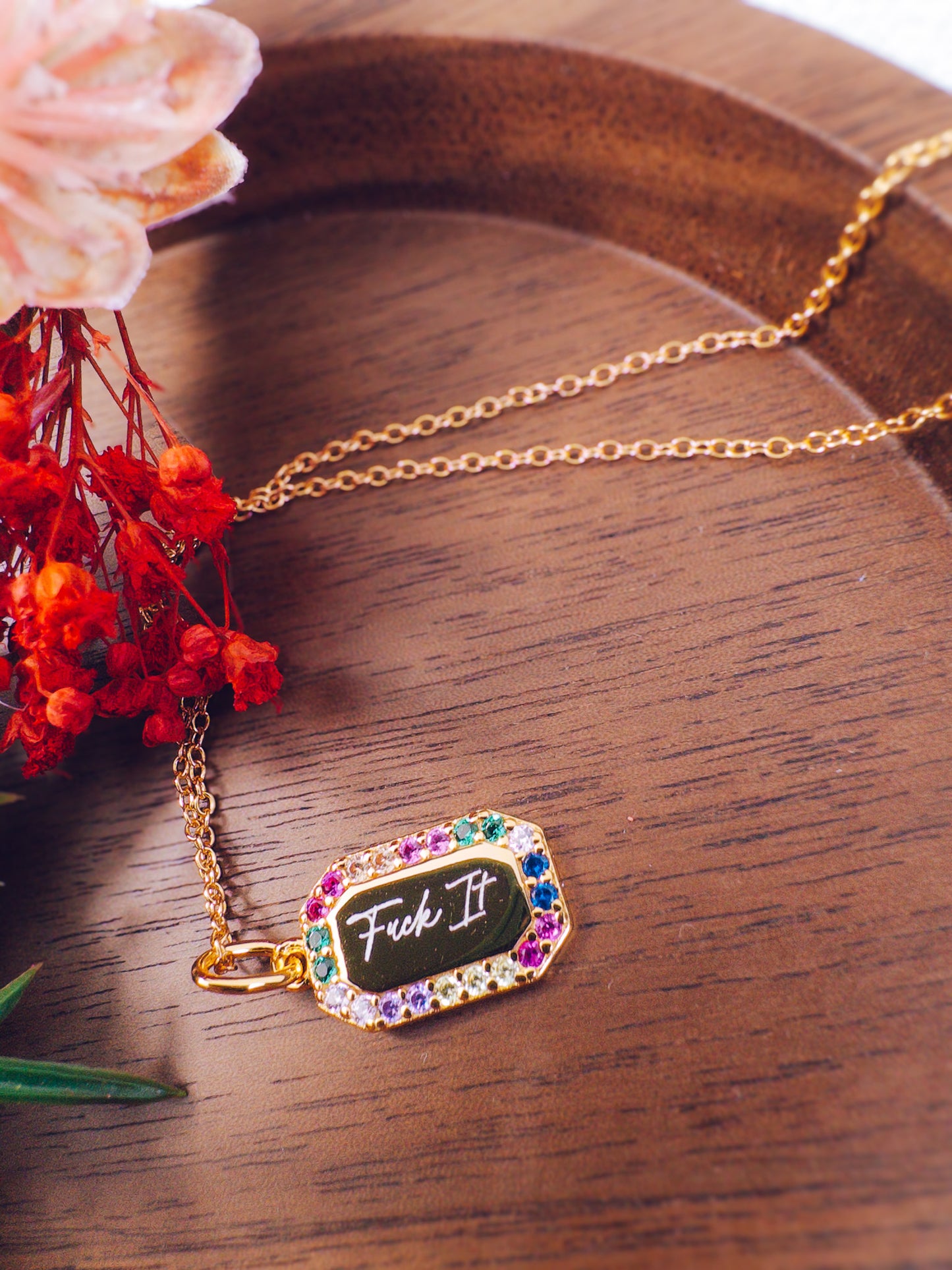 Fuck It Rainbow Necklace- 18k Gold Plated Sterling Silver