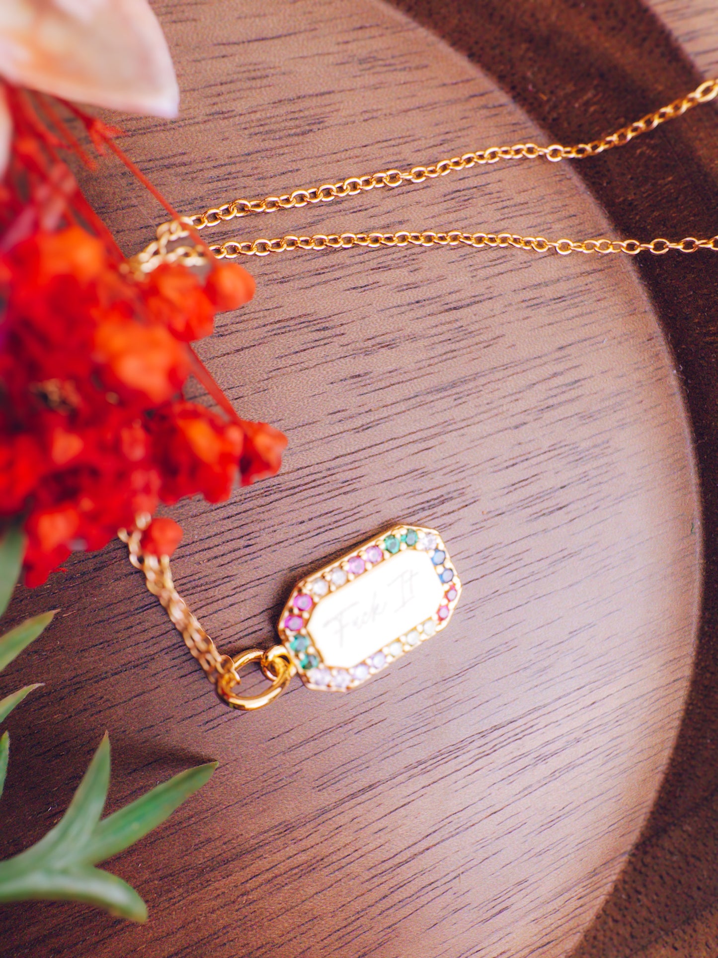 Fuck It Rainbow Necklace- 18k Gold Plated Sterling Silver