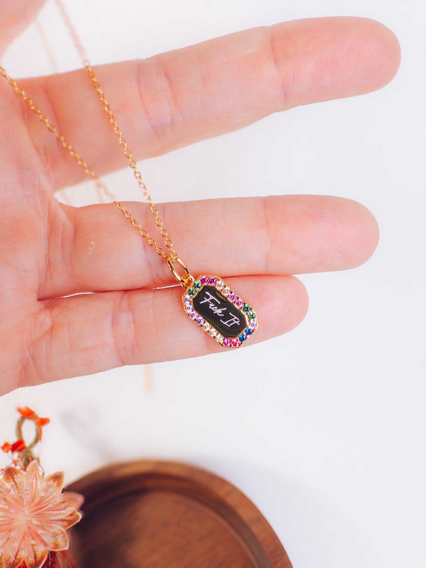 Fuck It Rainbow Necklace- 18k Gold Plated Sterling Silver