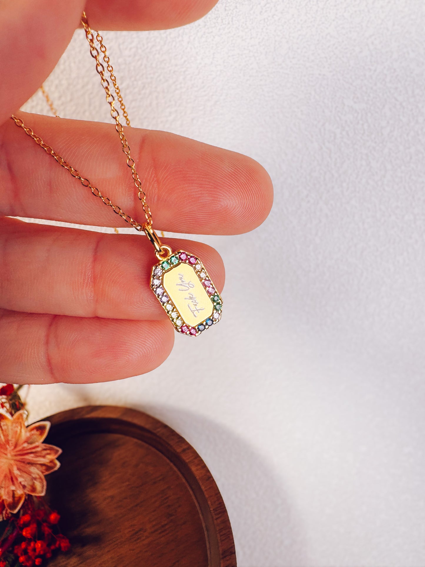 Fuck You Rainbow Necklace- 18k Gold Plated Sterling Silver