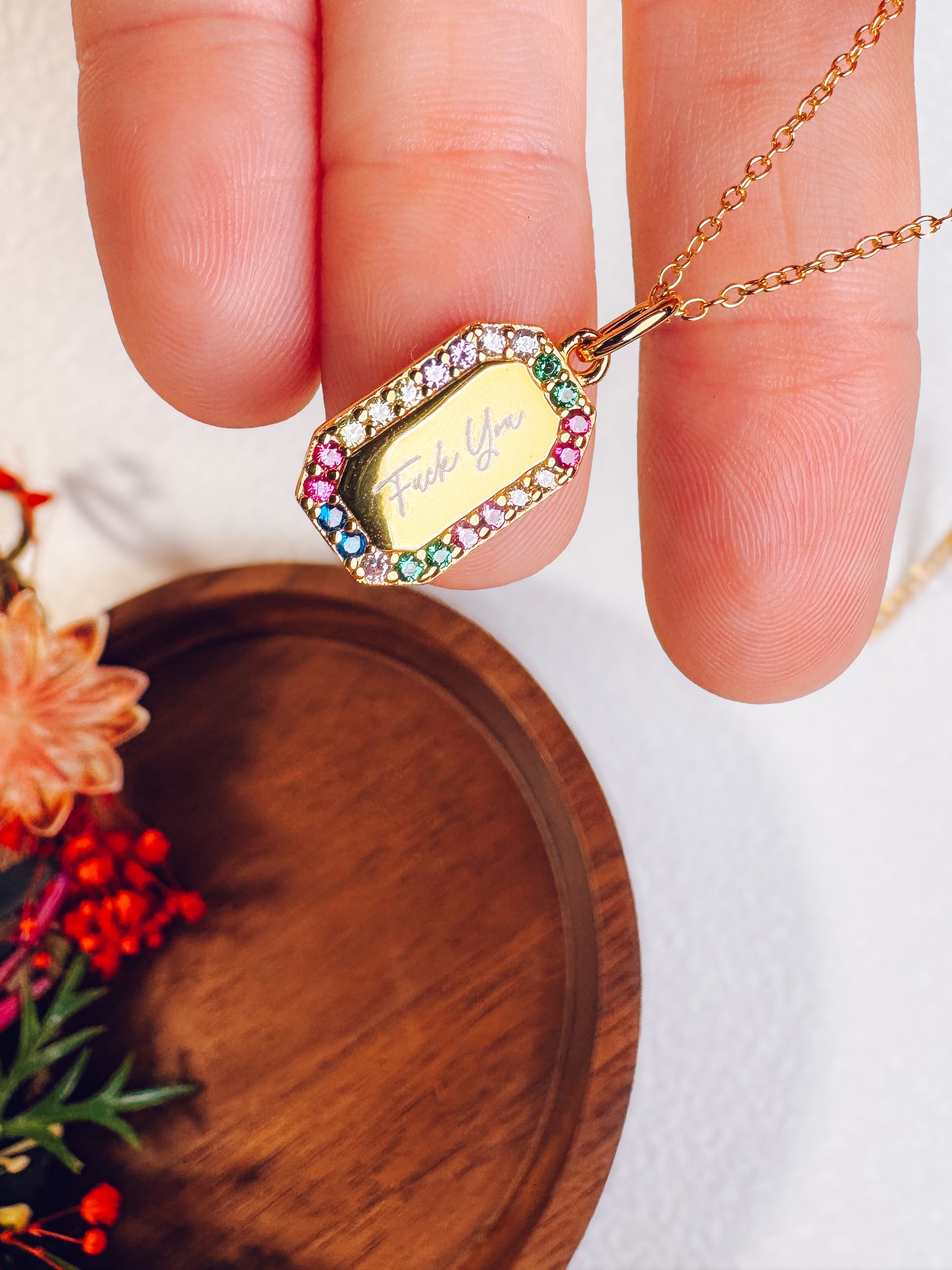 Fuck You Rainbow Necklace- 18k Gold Plated Sterling Silver
