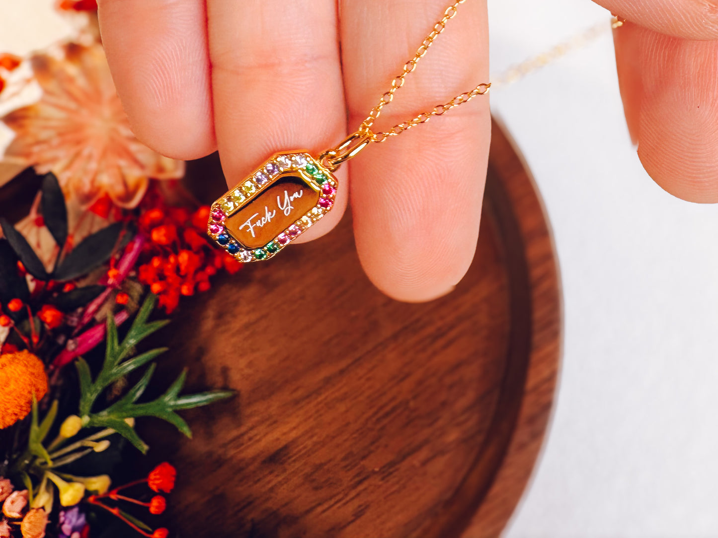 Fuck You Rainbow Necklace- 18k Gold Plated Sterling Silver