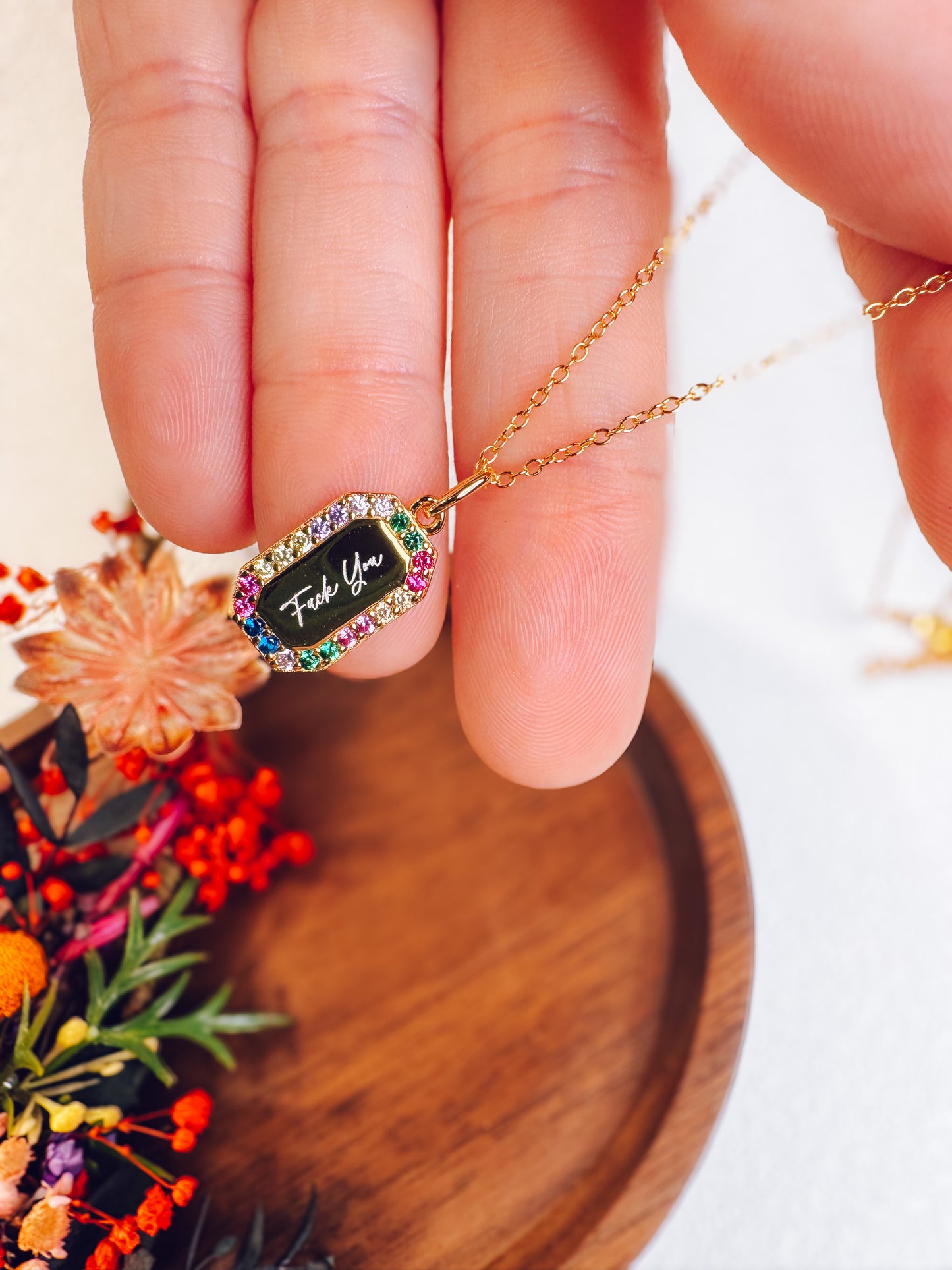 Fuck You Rainbow Necklace- 18k Gold Plated Sterling Silver