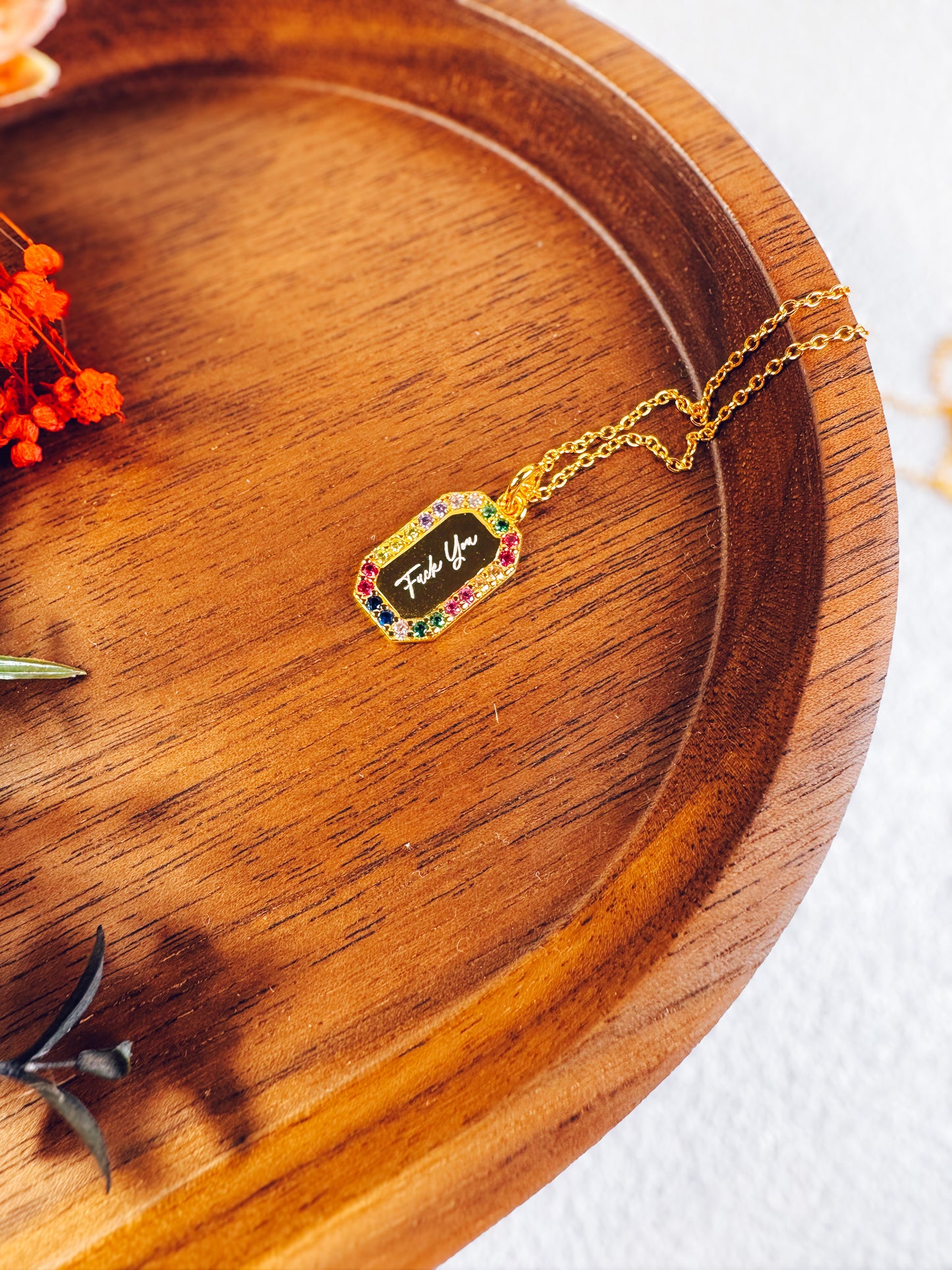 Fuck You Rainbow Necklace- 18k Gold Plated Sterling Silver