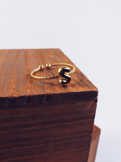 Adjustable 18k Gold Initial Ring