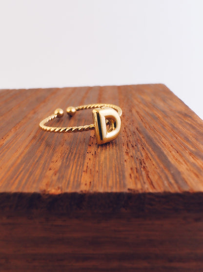 Adjustable 18k Gold Initial Ring