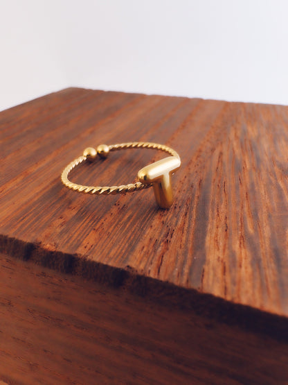 Adjustable 18k Gold Initial Ring