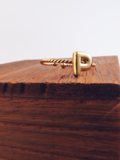 Adjustable 18k Gold Initial Ring