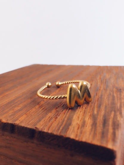 Adjustable 18k Gold Initial Ring
