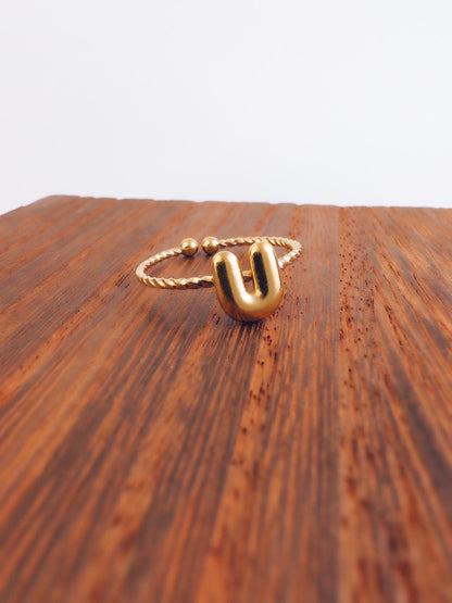 Adjustable 18k Gold Initial Ring