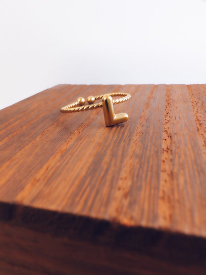 Adjustable 18k Gold Initial Ring