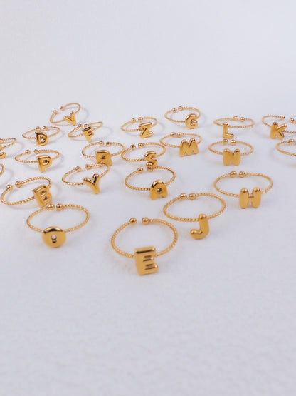 Adjustable 18k Gold Initial Ring