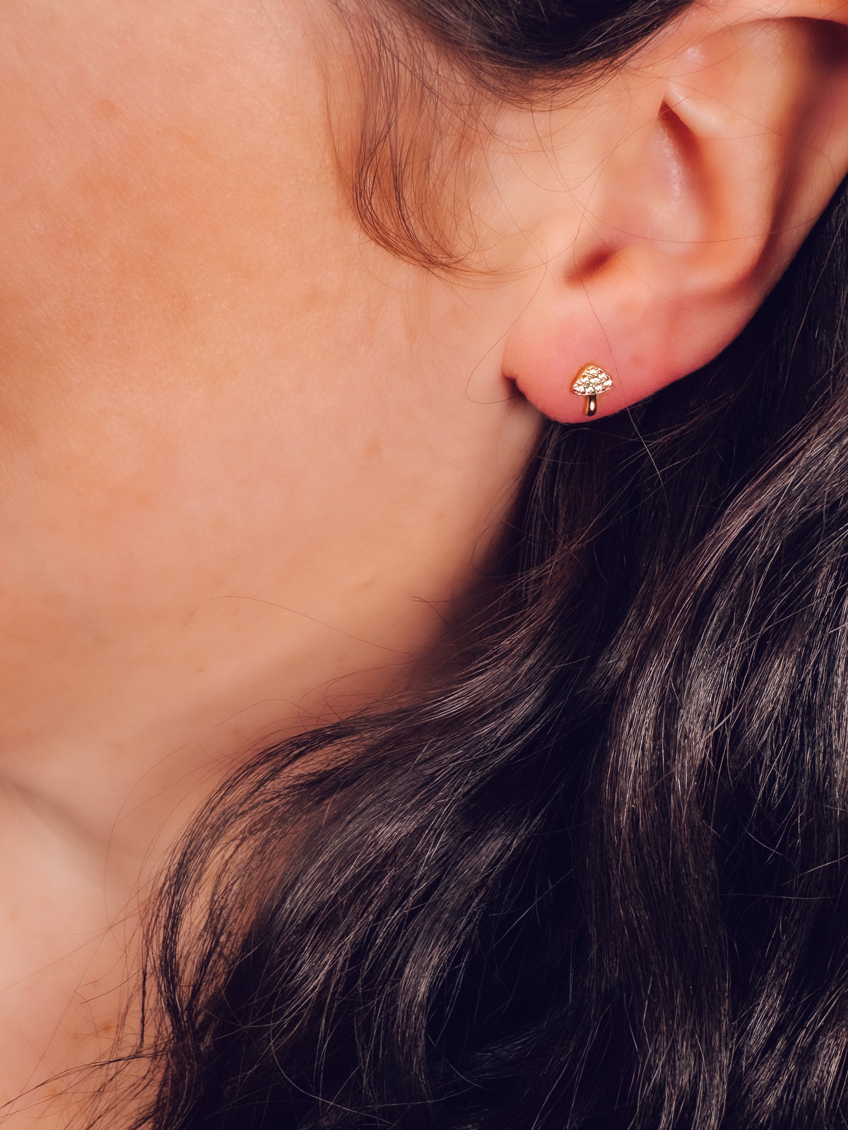 18k Gold Mushroom Stud Earrings