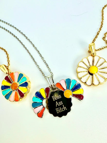 Daisy Hidden Message Necklace: "Boss Ass Bitch" - Lors Collective