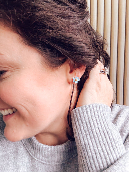 Mother of the Bride Earrings – Handmade Flower Studs with Gold Centers - Lors Collective