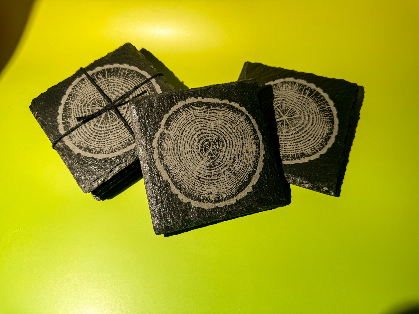 Tree-Ring Slate Coaster Set (4-Pack)
