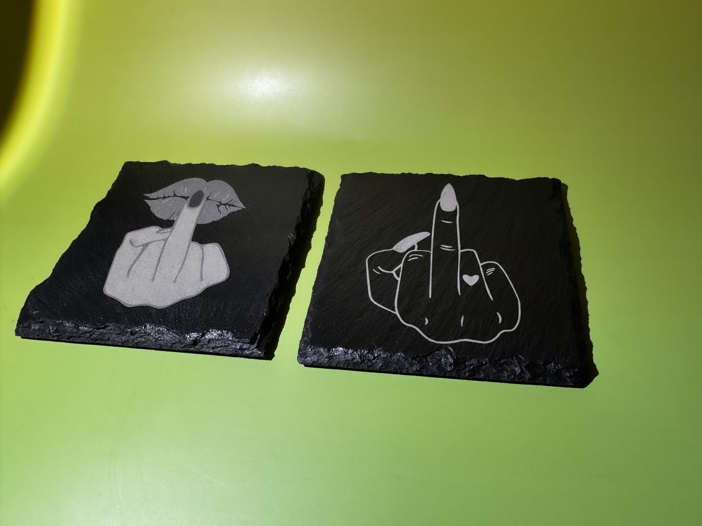 Slate Coaster Set- Middle Finder Engraved