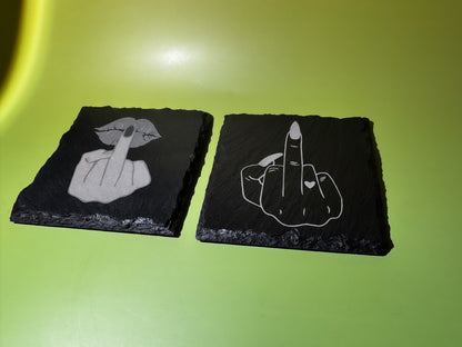 Slate Coaster Set- Middle Finder Engraved