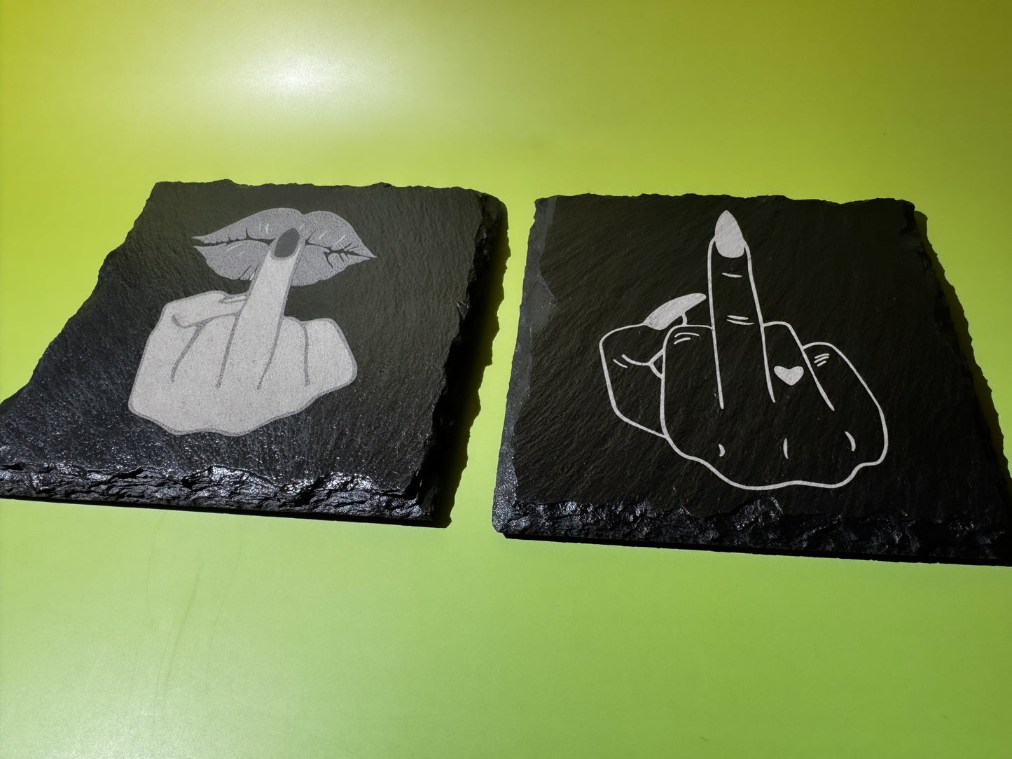 Slate Coaster Set- Middle Finder Engraved