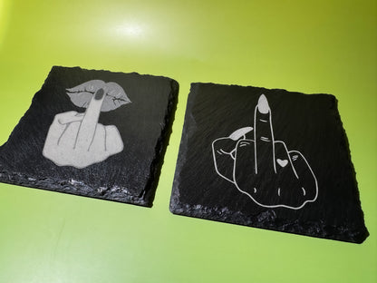 Slate Coaster Set- Middle Finder Engraved