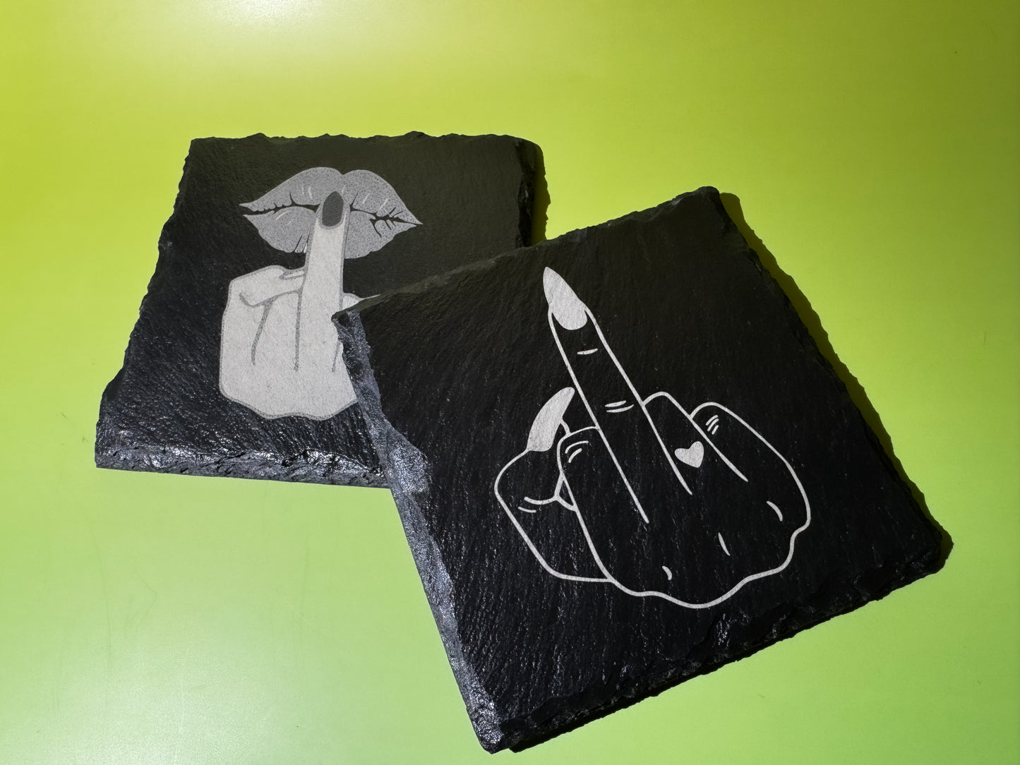 Slate Coaster Set- Middle Finder Engraved