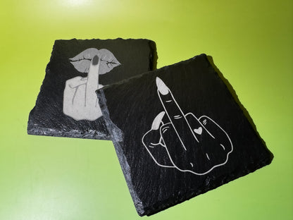 Slate Coaster Set- Middle Finder Engraved