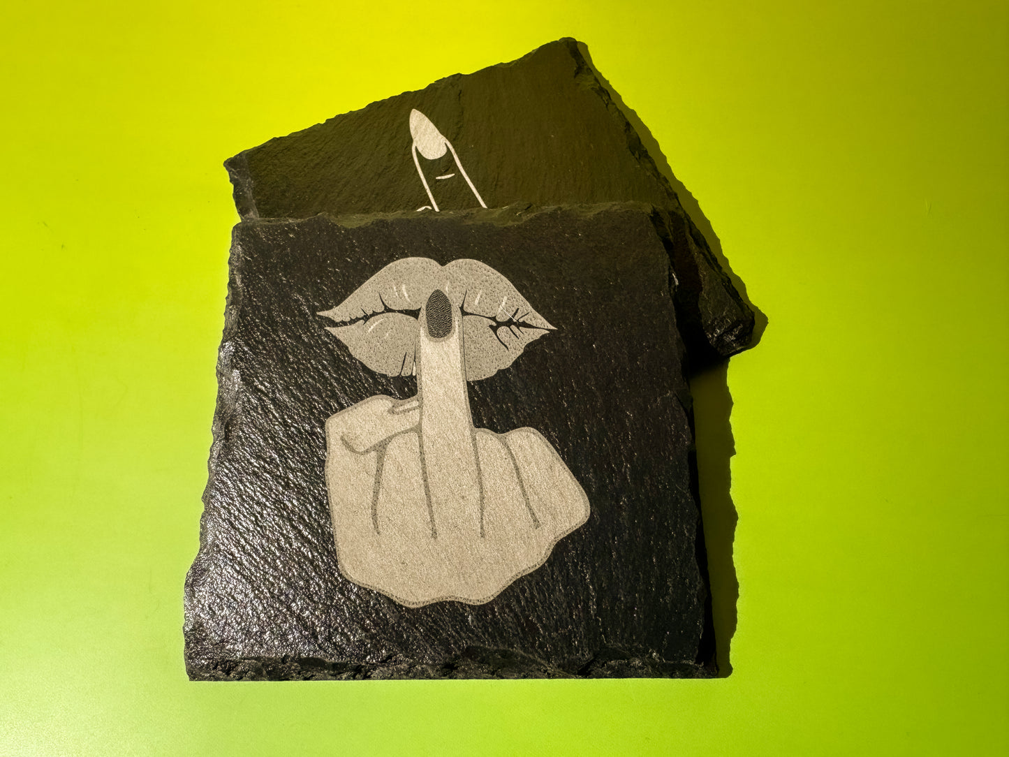 Slate Coaster Set- Middle Finder Engraved