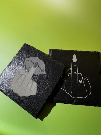 Slate Coaster Set- Middle Finder Engraved