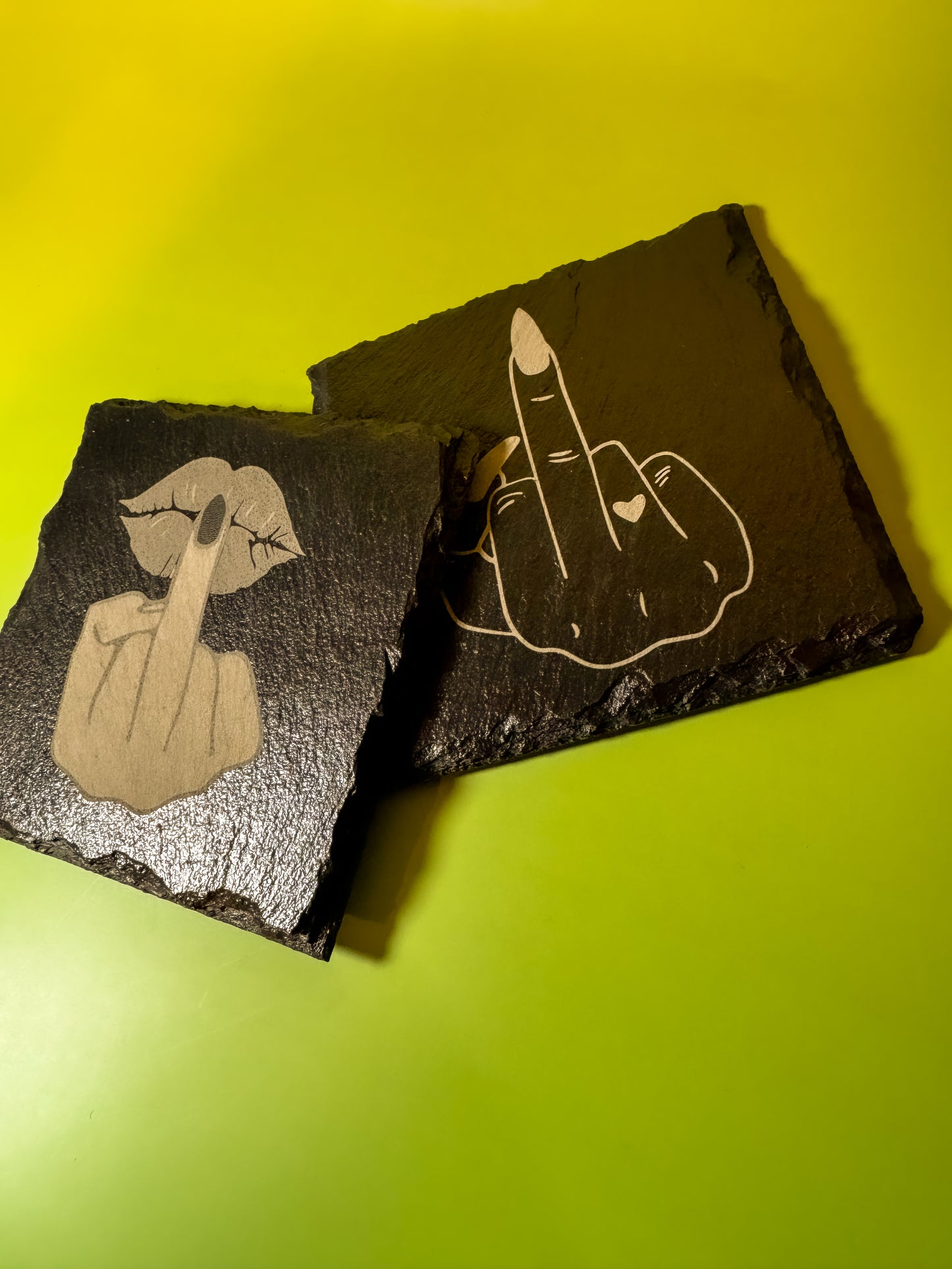 Slate Coaster Set- Middle Finder Engraved