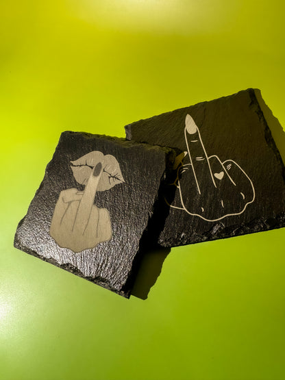 Slate Coaster Set- Middle Finder Engraved