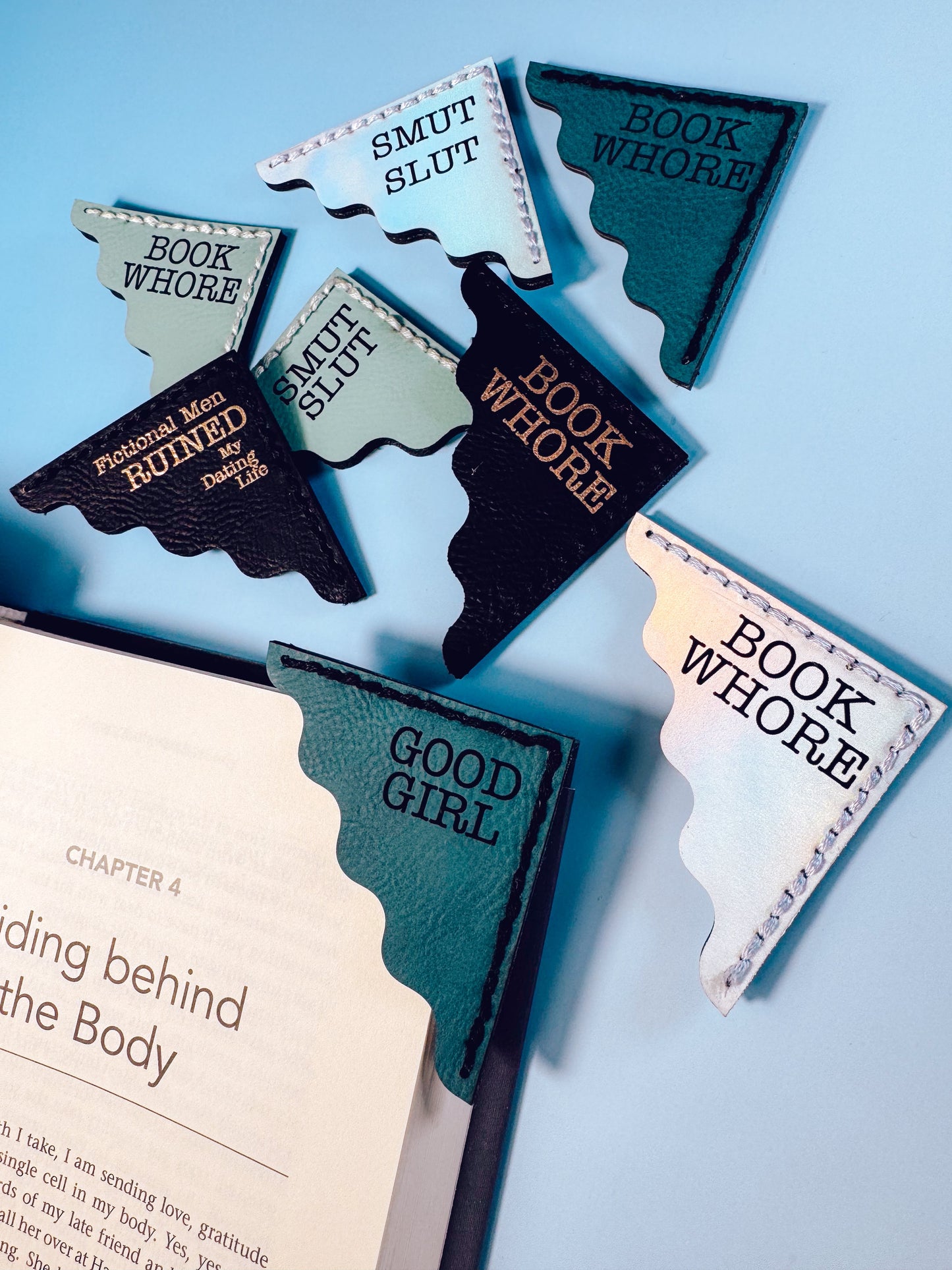 Bookmarks with text on a blue background