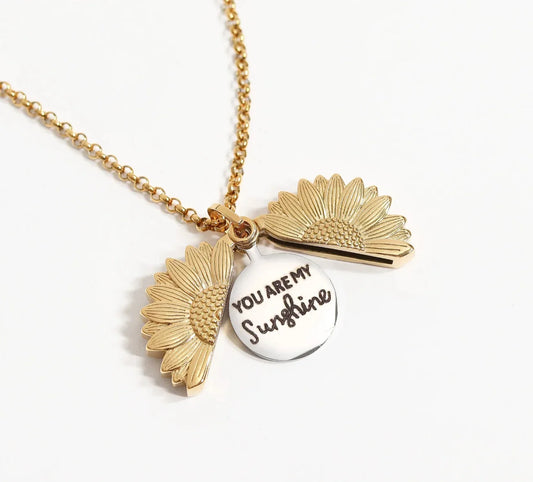 Hidden Message Engraved Sunflower Necklace - Lors Collective