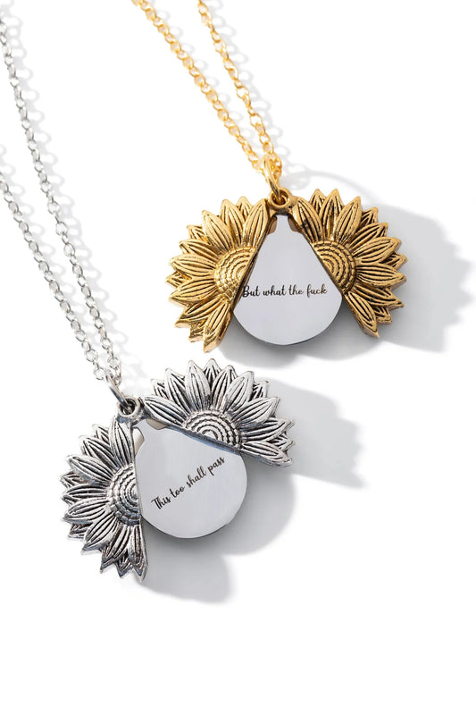 Hidden Message Sunflower Necklace- This Too Shall Pass, But What the F***